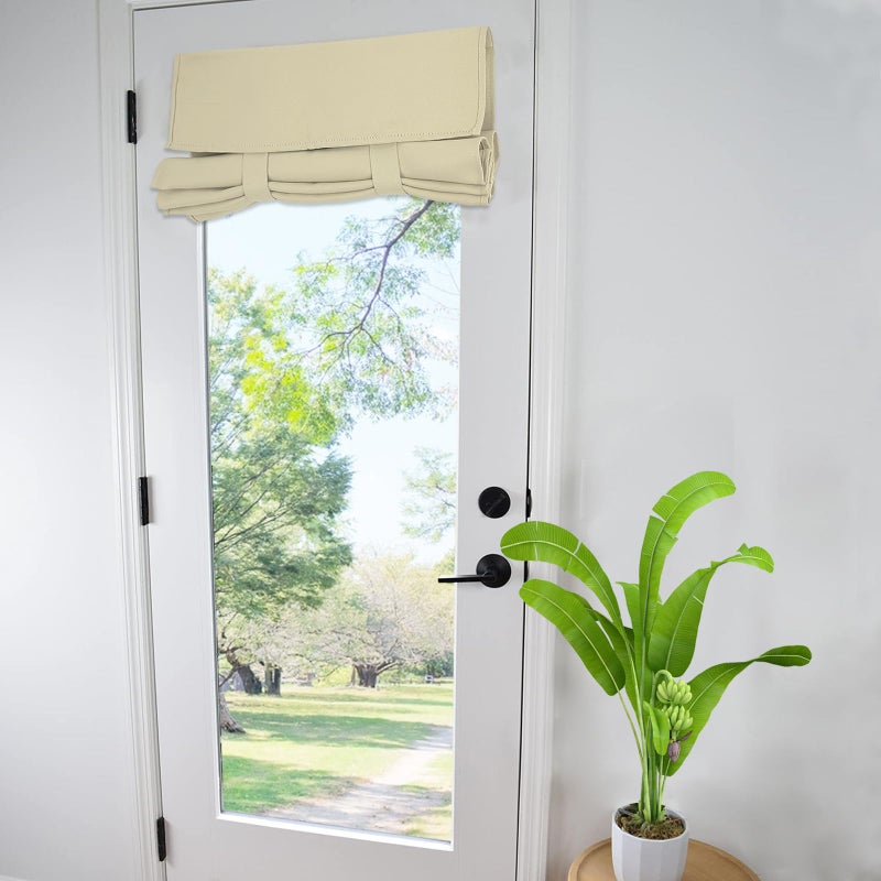 WdFour Side Door Curtains for Door Window, Room Darkening Solid Color Door Window Covering for Glass Door, Front Door Sidelight Curtain Tie up Shade 34W x 80L Inches, 1 Panel,Beige. - Image 1